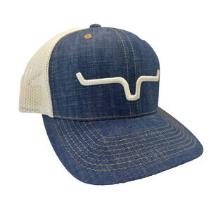 Kimes Ranch Mesh Trucker Snapback Hat Cap Western Denim Blue White Baseball Hat